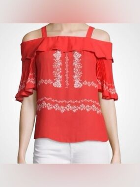 Self-Portrait Red Cold-Shoulder Ruffle Top